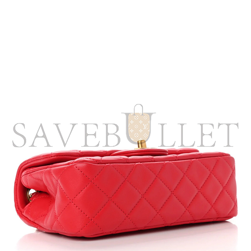 Ch**el MASTER LAMBSKIN QUILTED MINI RECTANGULAR PEARL CRUSH FLAP RED (20*13*7cm)